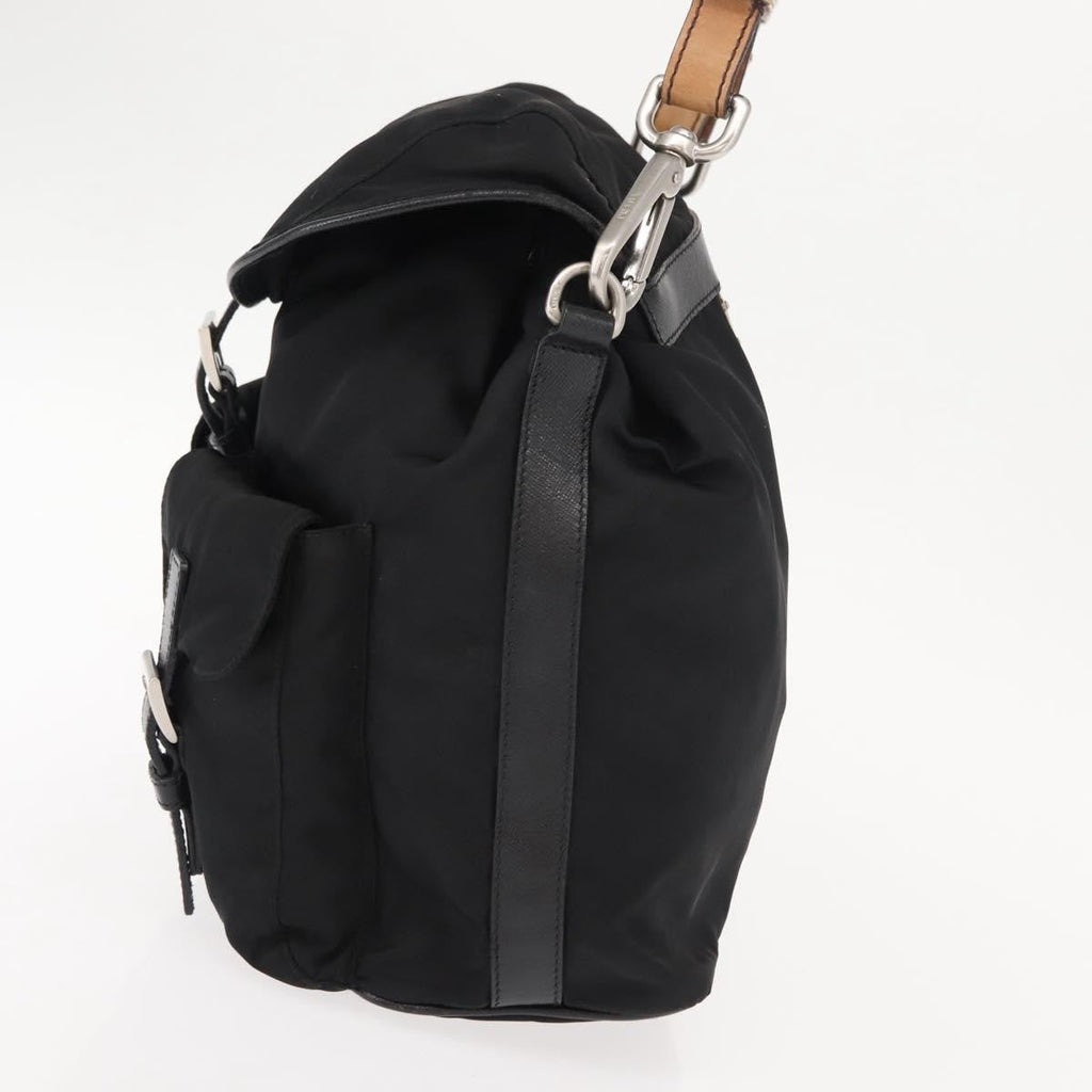Prada Double Pocket Drawstring Shoulder Bag Tessuto Black Nylon Shoulder Bag Bag (Pre-Owned)