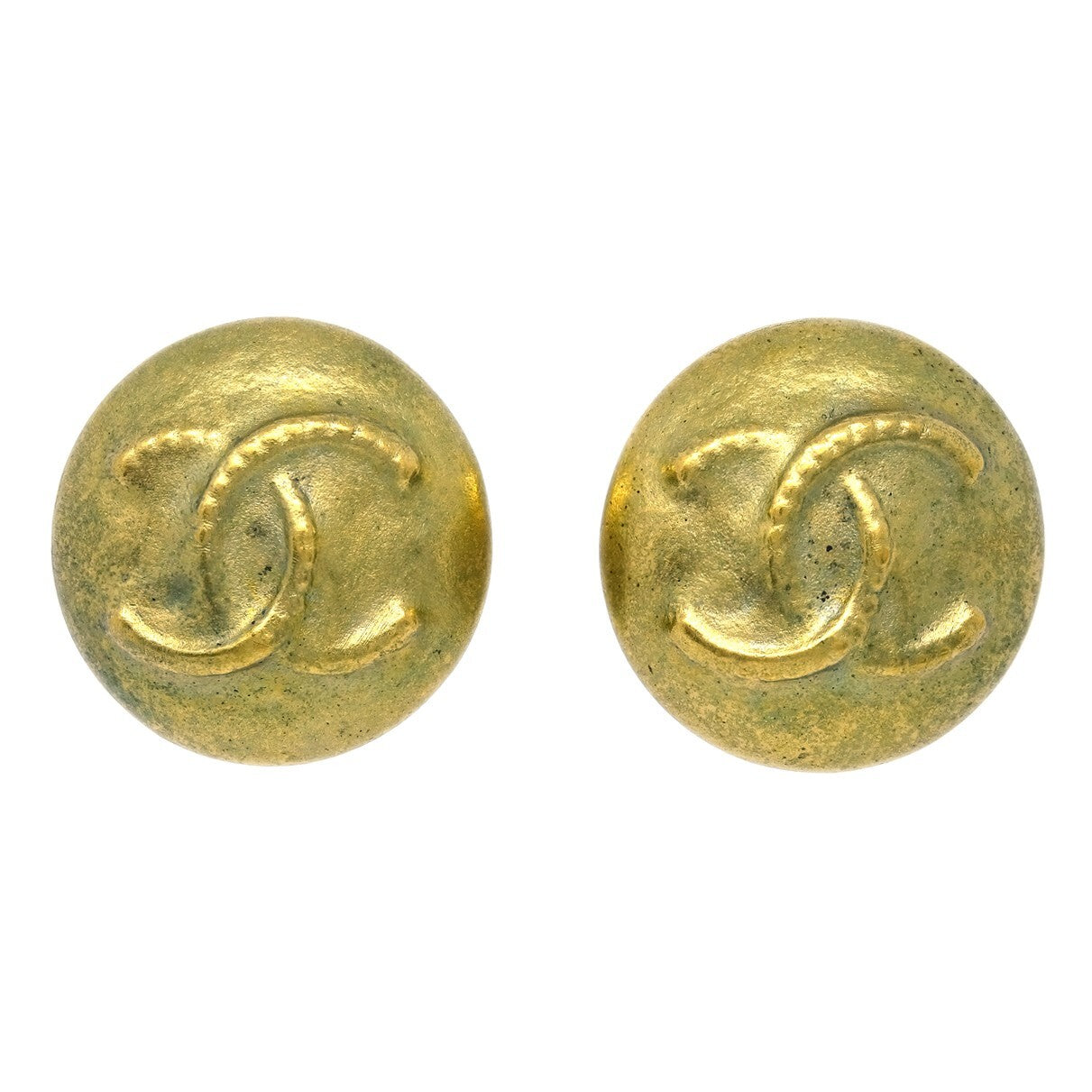 Chanel Vintage Cc Round Clip-On Earrings Metal Gold Gold_Plated Earrings Jewelry (Pre-Owned)