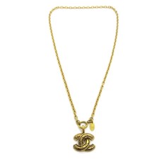 Chanel Vintage Quilted Cc Pendant Necklace Metal Gold Gold_Plated Necklace Jewelry (Pre-Owned)