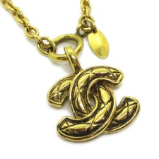 Chanel Vintage Quilted Cc Pendant Necklace Metal Gold Gold_Plated Necklace Jewelry (Pre-Owned)