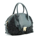 SALVATORE FERRAGAMO FIAMMA GREEN RABBIT FUR SATCHEL